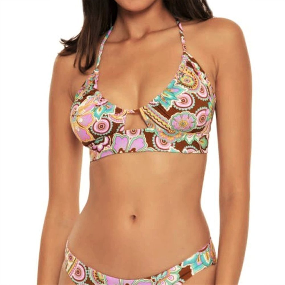 NWT Becca Women's Floral Print Halter Keyhole Swim Top